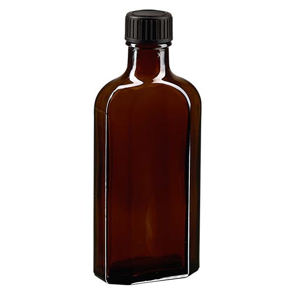 Bottiglia Meplat 125 ml colore marrone con imboccatura DIN 22, tappo a vite DIN 22 colore nero in LKD