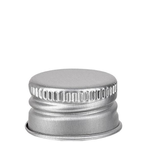 Tappo a vite 18 mm in alluminio color argento, scanalato con bordo svasato e disco di tenuta