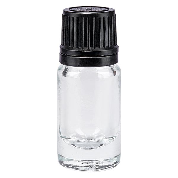 Flacone da farmacia 5 ml trasparente con tappo contagocce premium 1 mm antimanomissione colore nero