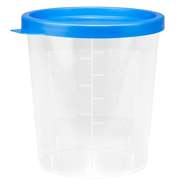 Contenitori per urine colore naturale 125 ml con tappo a scatto colore blu