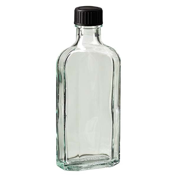 Bottiglia Meplat 125 ml colore bianco con imboccatura DIN 22, tappo a vite DIN 22 colore nero in EPE (