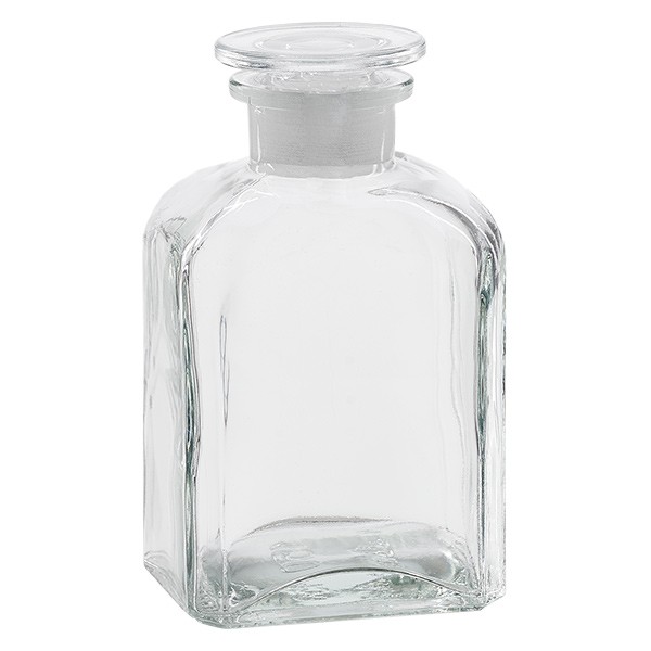 Flacone da farmacia quadrangolare 500 ml a collo largo in vetro trasparente incl. tappo in vetro
