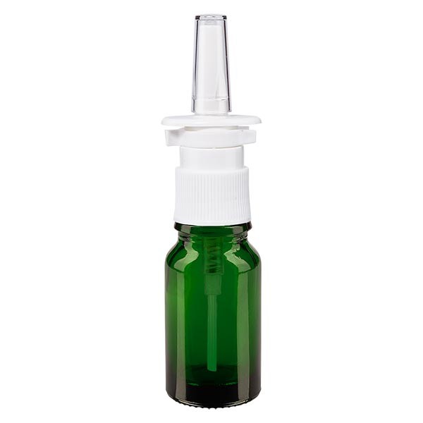 Flacone in vetro verde 10 ml con spray nasale colore bianco