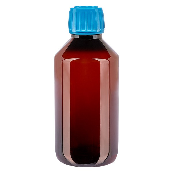 Bottiglia di medicina PET 250ml marrone (bottiglia Veral) PP28, con OV blu