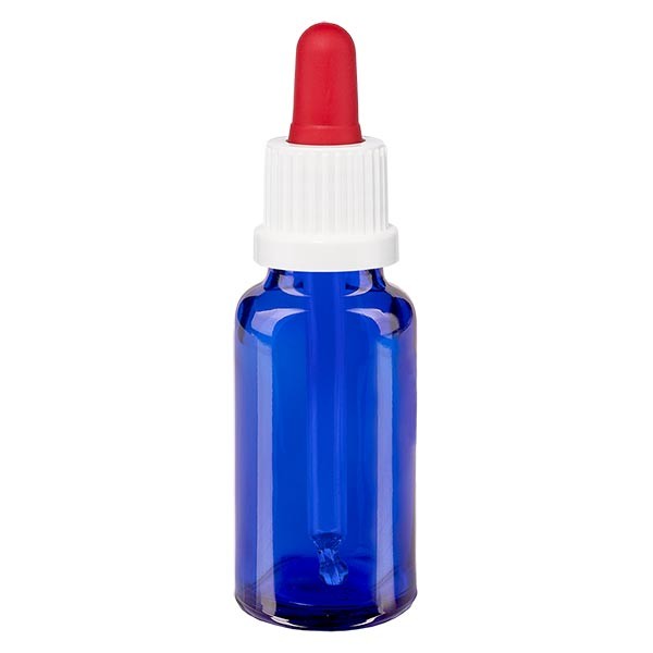 Flacone con pipetta colore blu 20 ml, pipetta antimanomissione colore bianco/rosso