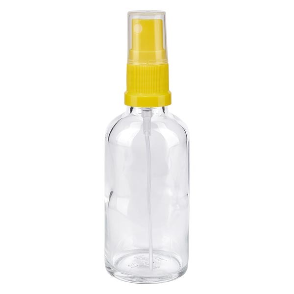 Flacone in vetro trasparente 50 ml con nebulizzatore a pompa colore giallo