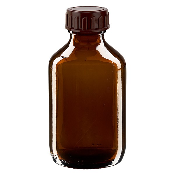 Flacone per medicinali 150 ml colore marrone, secondo gli standard europei, con tappo colore marrone
