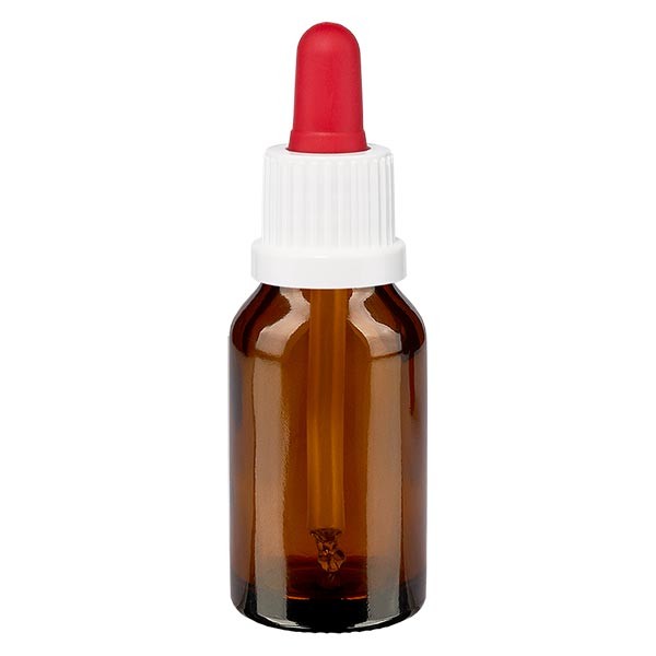 Flacone con pipetta colore marrone 30 ml, pipetta antimanomissione colore bianco/rosso