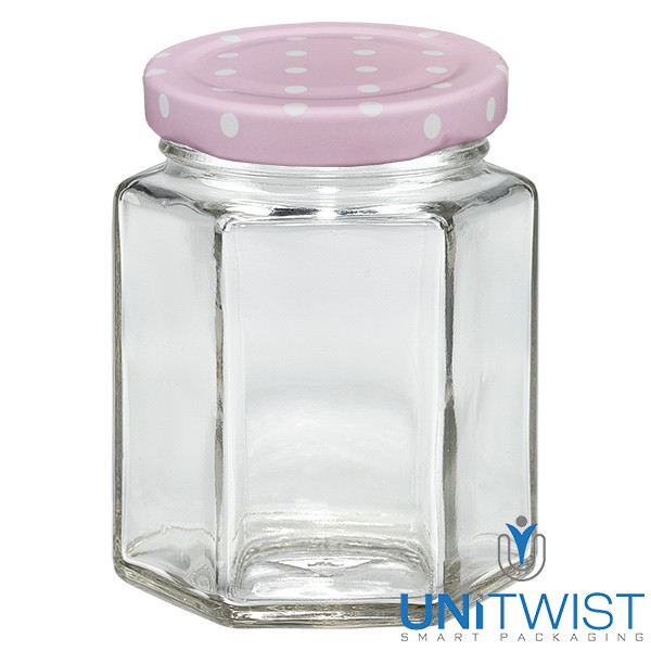 196 ml Hexaglas + coperchio BasicSeal a pois rosa UNiTWIST®