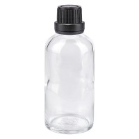 Flacone da farmacia 50 ml trasparente con tappo contagocce premium 2 mm antimanomissione colore nero Flacone da farmacia 50 ml trasparente con tappo contagocce premium 2 mm antimanomissione colore nero