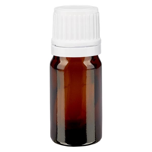 Flacone da farmacia 5 ml colore marrone con tappo contagocce 1,2 mm antimanomissione colore bianco