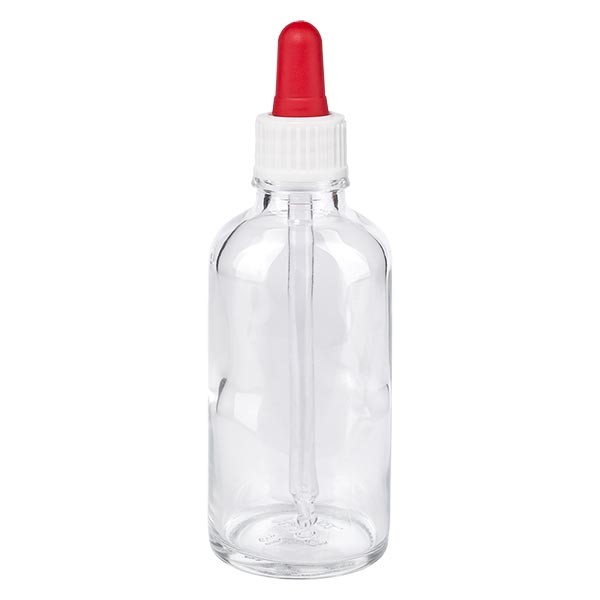 Flacone con pipetta colore transparente 50 ml, pipetta colore bianco/rosso standard