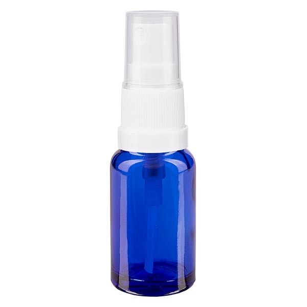 Flacone in vetro blu 10 ml con nebulizzatore a pompa bianco