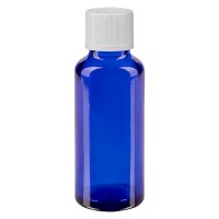 Flacone da farmacia 30 ml colore blu con tappo contagocce standard colore bianco, dispositivo di blocco per i bambini Flacone da farmacia 30 ml colore blu con tappo contagocce standard colore bianco, dispositivo di blocco per i bambini