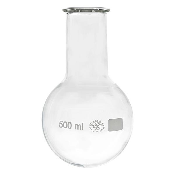 Matracci a fondo tondo 500 ml in borosilicato, con collo largo e bordo svasato