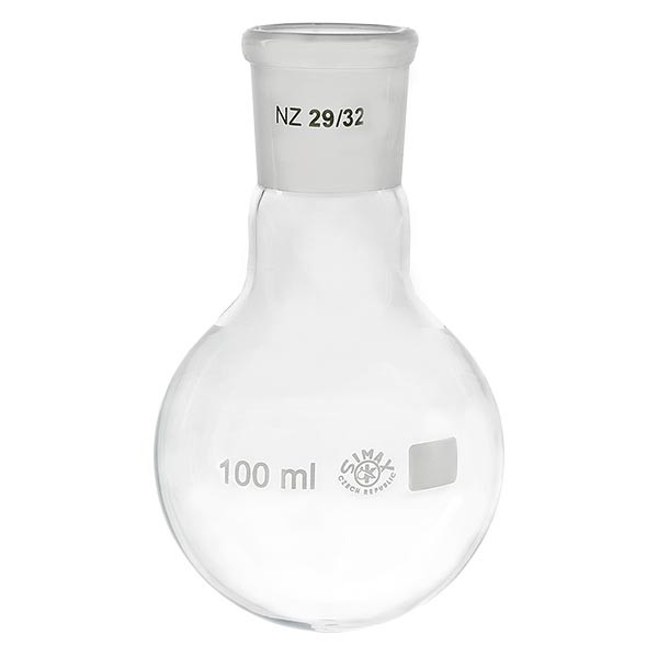 Matracci a fondo tondo 100 ml in borosilicato, con collo largo e smerigliatura normalizzata 29/32