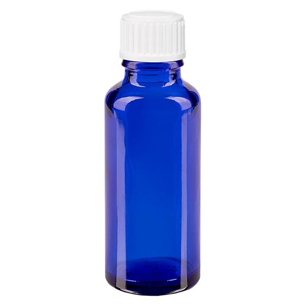 Flacone da farmacia 30 ml colore blu con tappo a vite standard per granuli colore bianco