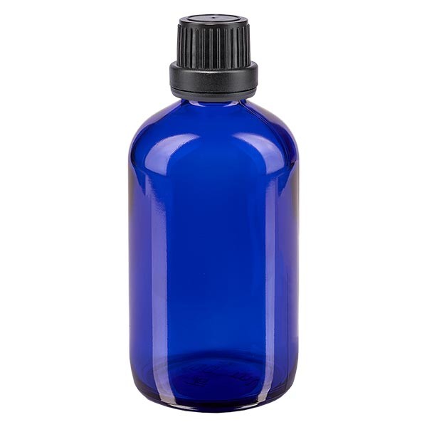 Flacone da farmacia 100 ml colore blu con tappo a vite ermetico antimanomissione colore nero