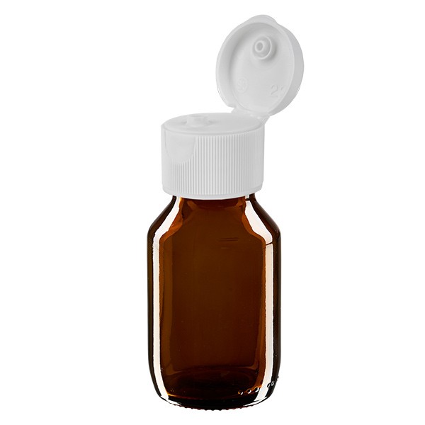 Flacone per medicinali secondo gli standard europei 50 ml marrone con tappo flip top colore bianco