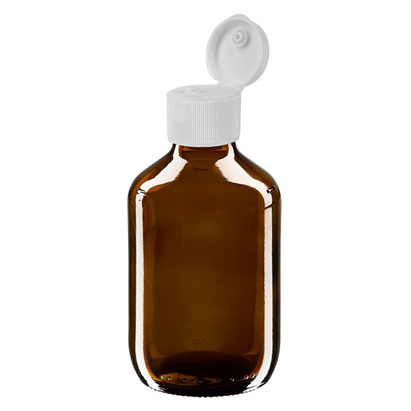 Flacone per medicinali secondo gli standard europei 200 ml marrone con tappo flip top colore bianco