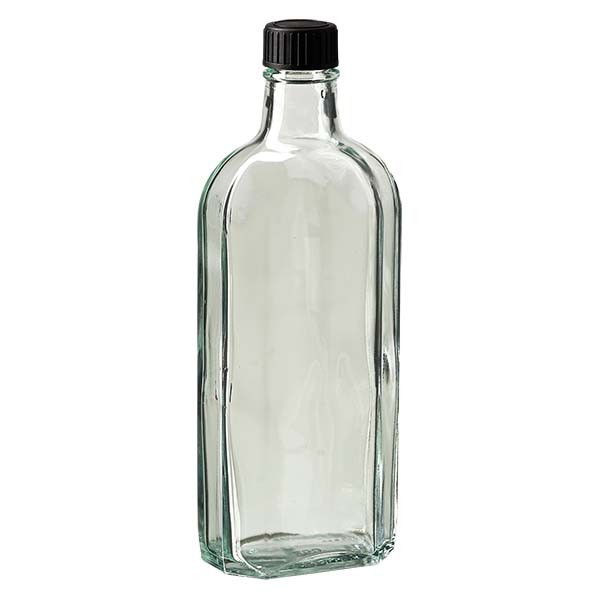 Bottiglia Meplat 250 ml colore bianco con imboccatura DIN 22, tappo a vite DIN 22 colore nero in LKD