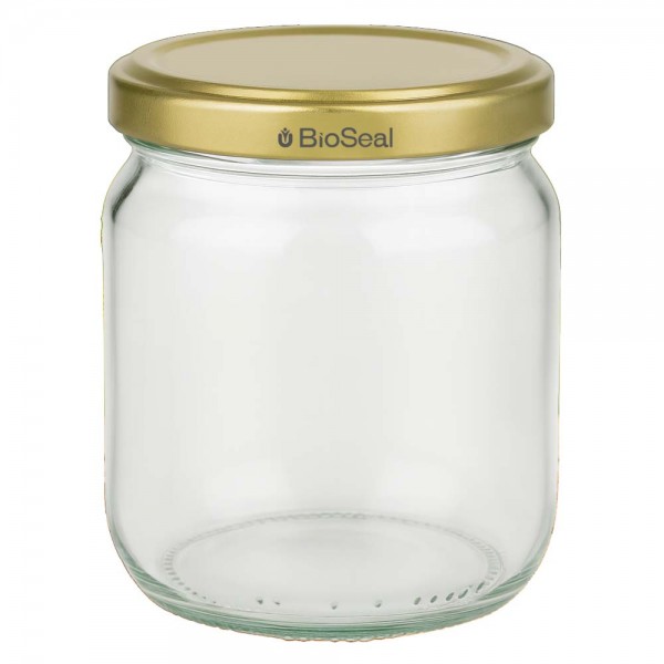 Vasetto per miele da 500 g con capsula dorata BioSeal UNiTWIST