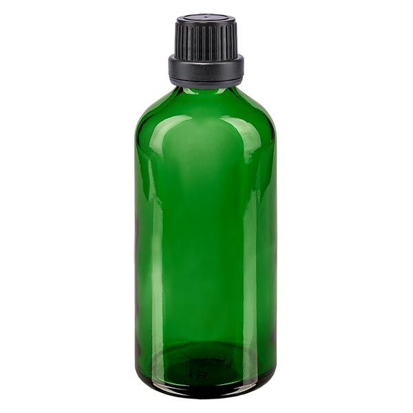 Flacone da farmacia 100 ml colore verde con tappo contagocce premium 2 mm antimanomissione colore nero