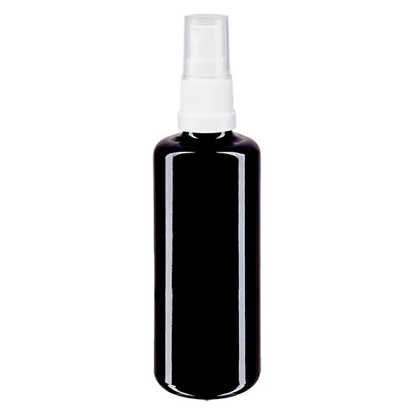 Flacone in vetro viola 100 ml con nebulizzatore a pompa colore bianco