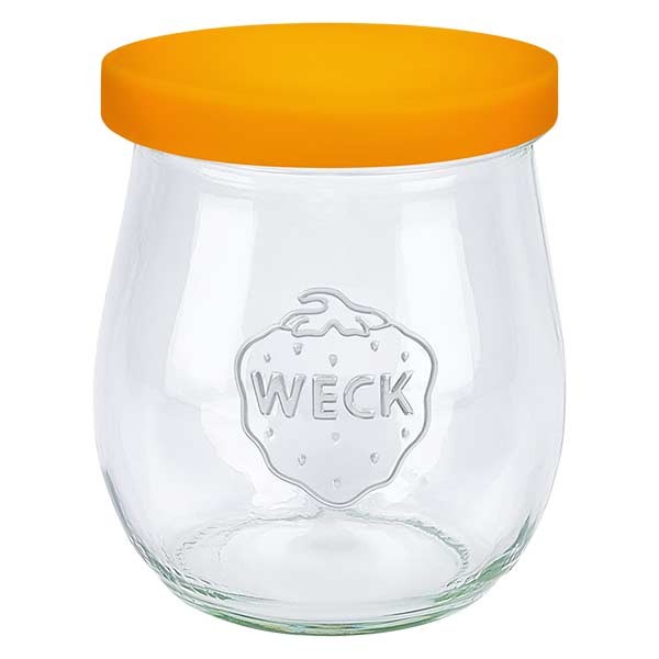 Barattolo a forma di tulipano 220 ml WECK RR60 con tappo in silicone colore arancione