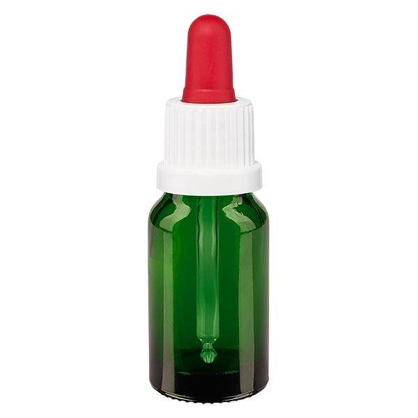 Flacone con pipetta colore verde 10 ml, pipetta antimanomissione colore bianco/rosso