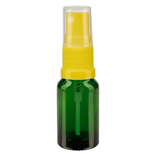 Flacone in vetro verde 10 ml con nebulizzatore a pompa colore giallo