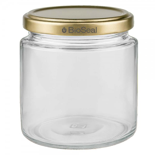 Vasetto per miele da 350 g con capsula dorata BioSeal UNiTWIST
