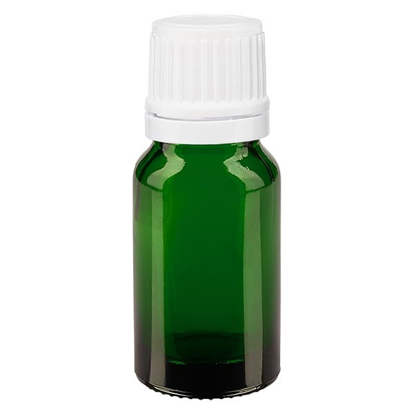 Flacone da farmacia 10 ml colore verde con tappo contagocce 1,2 mm antimanomissione colore bianco