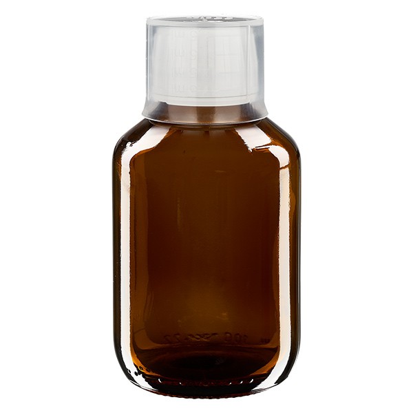 Flacone per farmaci da 100 ml, marrone, con bicchierino dosatore