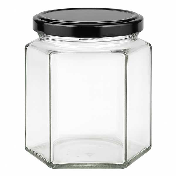 390 ml Hexaglass con coperchio BasicSeal nero UNiTWiST