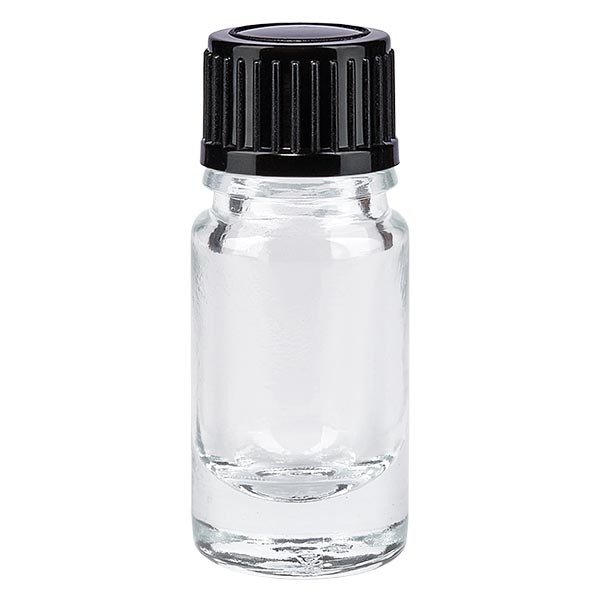Flacone da farmacia 5 ml trasparente con tappo contagocce standard 1 mm colore nero