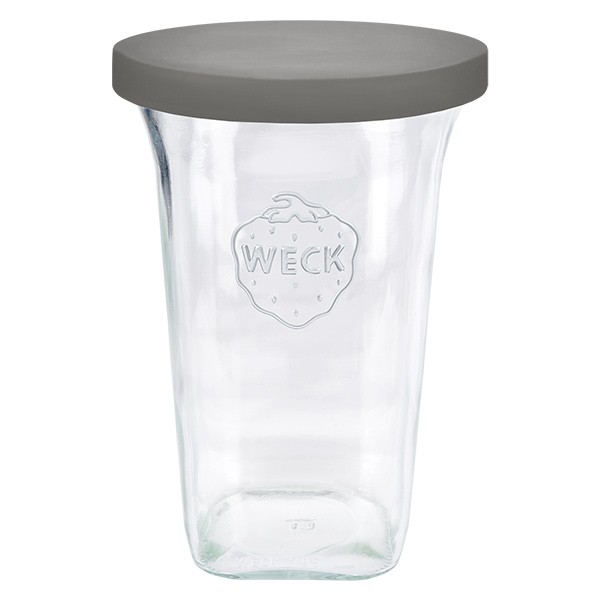 Bicchiere Quadro WECK RR100 da 795 ml con coperchio in silicone grigio