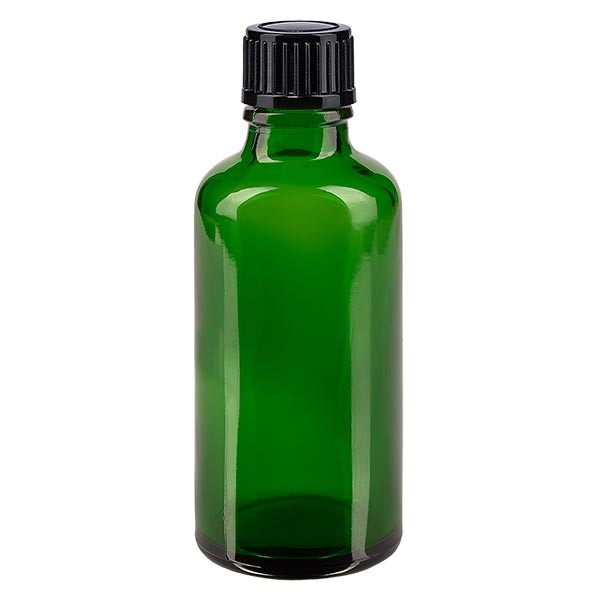 Flacone da farmacia 50 ml colore verde con tappo contagocce 1 mm standard colore nero