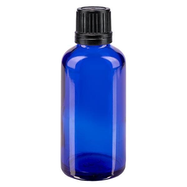 Flacone da farmacia 50 ml colore blu con tappo a vite anello salvagoccia antimanomissione colore nero