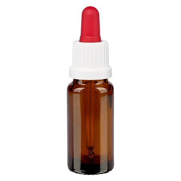 Flacone con pipetta colore marrone 10 ml, pipetta antimanomissione colore bianco/rosso