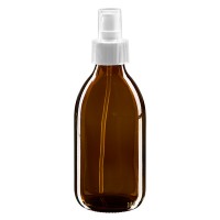 Flacone per medicinali 250 ml colore marrone secondo gli standard europei con nebulizzatore colore bianco e tappo trasparente Flacone per medicinali 250 ml colore marrone secondo gli standard europei con nebulizzatore colore bianco e tappo trasparente
