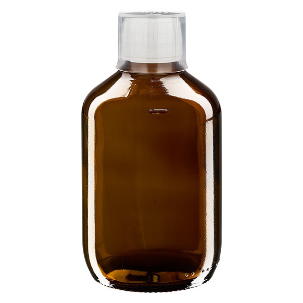 Flacone per farmaci da 200 ml, marrone, con coppetta dosatrice