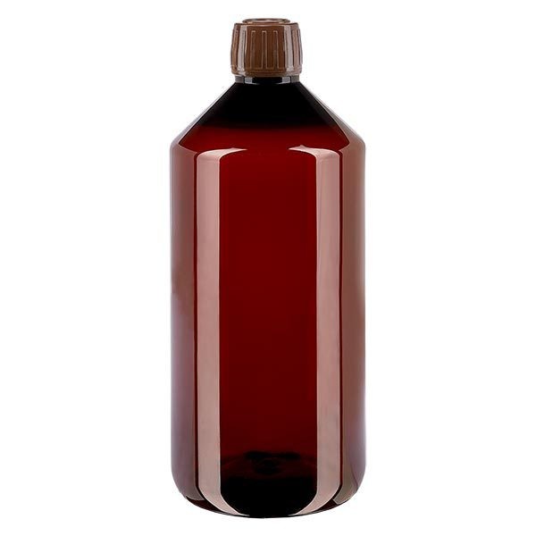 Bottiglia di medicina PET 1000ml marrone (bottiglia Veral) PP28, con OV marrone