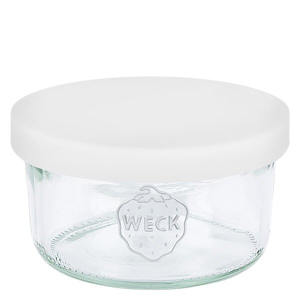 Bicchieri da 165 ml WECK RR80 con coperchio in silicone bianco