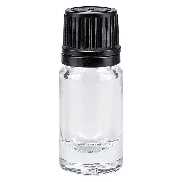 Flacone da farmacia 5 ml trasparente con tappo a vite anello salvagoccia antimanomissione colore nero