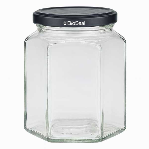 288 ml Hexaglass con coperchio BioSeal nero UNiTWIST
