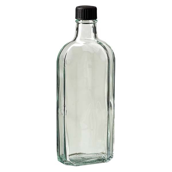 Bottiglia Meplat 250 ml colore bianco con imboccatura DIN 22, tappo a vite DIN 22 colore nero in EPE (