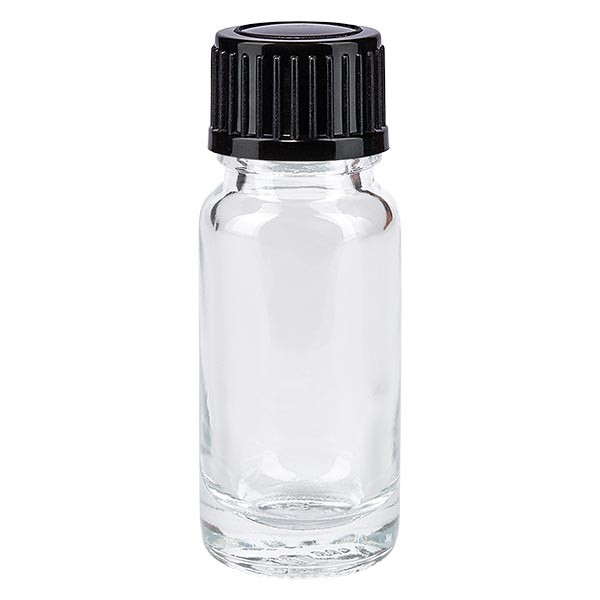 Flacone da farmacia 10 ml trasparente con tappo contagocce standard 1 mm colore nero