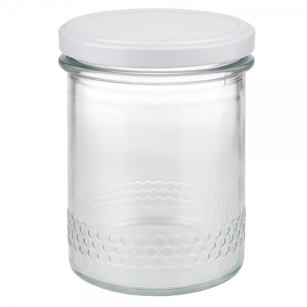 Vasetto per miele da 560 g con capsula bianca BasicSeal UNiTWIST