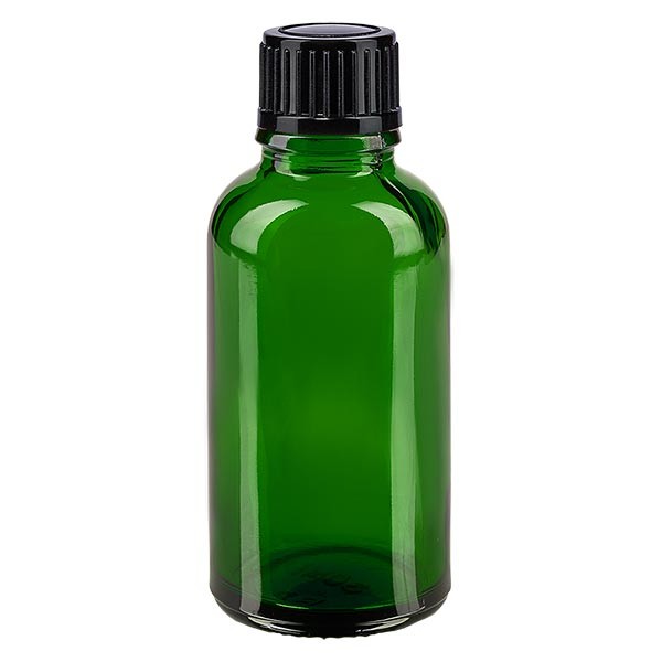 Flacone da farmacia 30 ml colore verde con tappo a vite standard colore nero